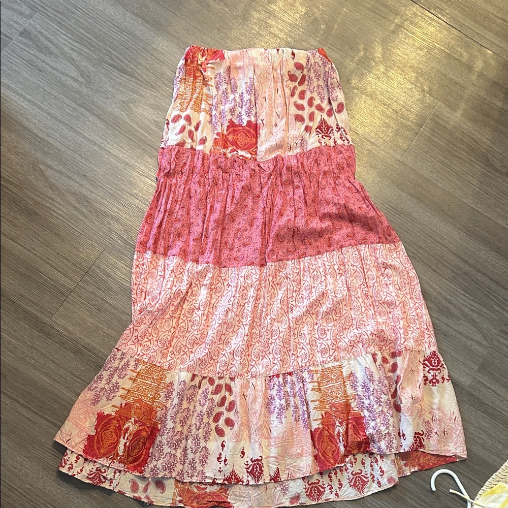 Zara Pink and Red Floral Maxi Skirt